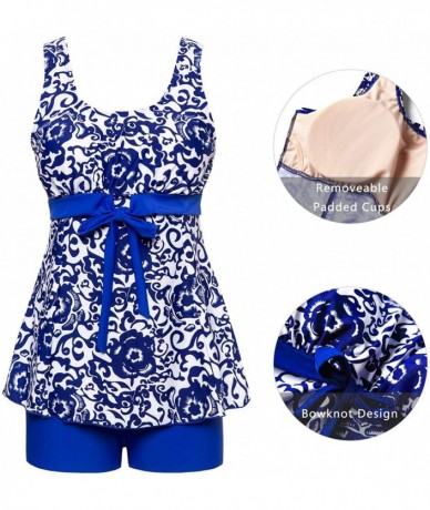 One-Pieces Women's Racerback Tankini SwimSwimwear Floral Printed Two Piece Bathing Swimwear - Sapphire Blue - CZ126RASUWH $49.82