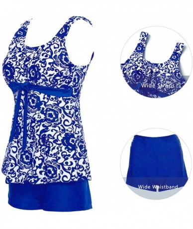 One-Pieces Women's Racerback Tankini SwimSwimwear Floral Printed Two Piece Bathing Swimwear - Sapphire Blue - CZ126RASUWH $49.82