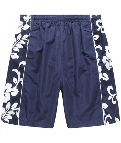 Trunks Men's Swim Trunk in Navy with Side Floral Hibiscus - CG12J3D20E5 $22.34