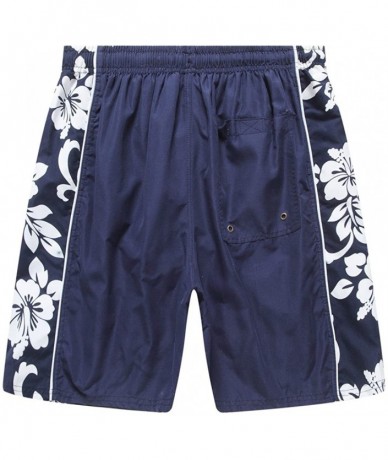 Trunks Men's Swim Trunk in Navy with Side Floral Hibiscus - CG12J3D20E5 $22.34