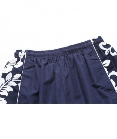 Trunks Men's Swim Trunk in Navy with Side Floral Hibiscus - CG12J3D20E5 $22.34