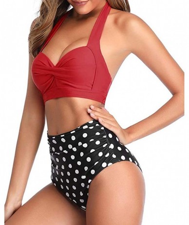 Sets Women's Push-up Halter Bandage Ruched High Waisted Bottoms Bikini Swimsuits - Red_01 - C7194EYL0U7 $18.02