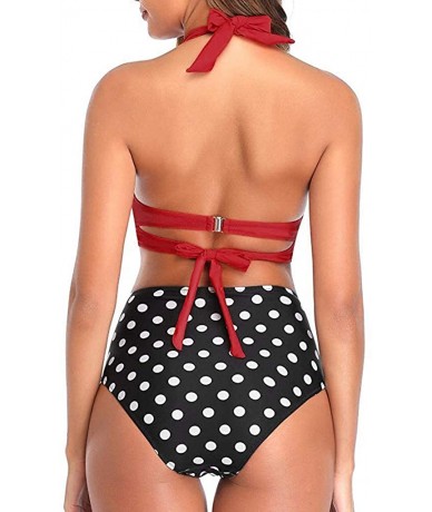 Sets Women's Push-up Halter Bandage Ruched High Waisted Bottoms Bikini Swimsuits - Red_01 - C7194EYL0U7 $18.02