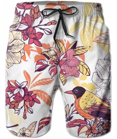 Trunks Bird Sets Men Swim Trunks Cool Quick Dry Surf Beach Shorts with Mesh Lining/Side Pockets - Floral With Bird - CX196WA6...