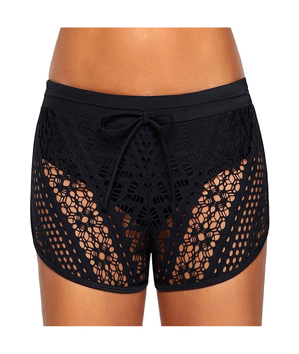 Cover-Ups Women Swimming Shorts Pants Beach Swimwear Ladies Hollow Out Swimsuit Crochet Bikini Bottom Pom Pom Swim Skirt Blac...