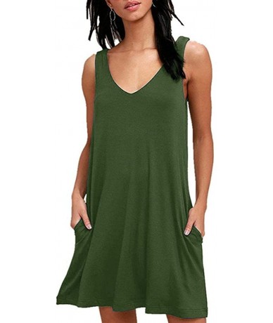 Cover-Ups Women Plain Loose Casual T-Shirt Tunic Dress - 1-sleeveless Armygreen - CU18S33KQE9 $24.43