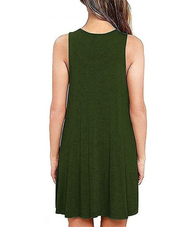 Cover-Ups Women Plain Loose Casual T-Shirt Tunic Dress - 1-sleeveless Armygreen - CU18S33KQE9 $24.43