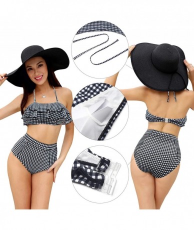 Sets Women's Padded Flounce Halter Bikini Set Ruffled Two Piece Off Shoulder Bandeau Swimsuit - Lattice - Black - CL18TRWRQDE...