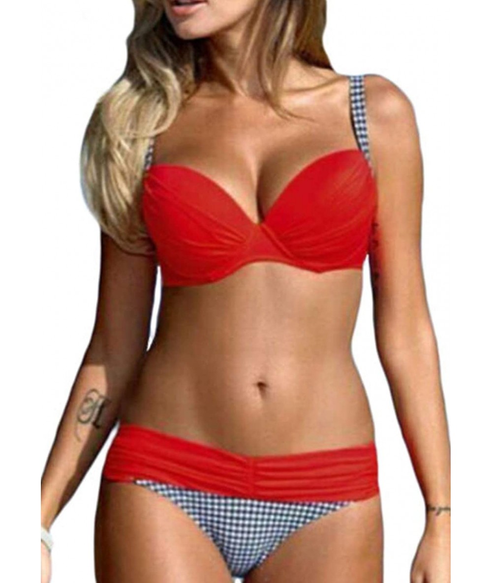 Sets Women Push Up Bikini Two Piece Swimsuits Padded Swimwear Bathing Suits - Red - C5199S90U8Z $31.62