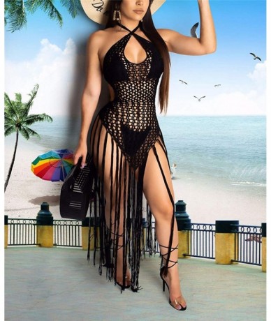 Cover-Ups Womens Sexy Sleeveless Hollow Net See Through High Split Party Club Beach Dress - 740-black - CD18UAZ57IL $52.10