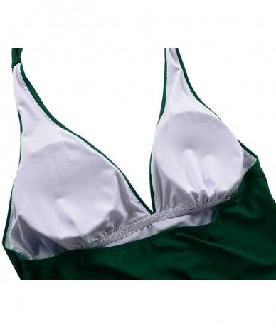 Tankinis Women's Halter Swim Top V Neck Swimwear Front Shirred Tankini Top - Dark Green-top - CV19D8CDGWK $40.95