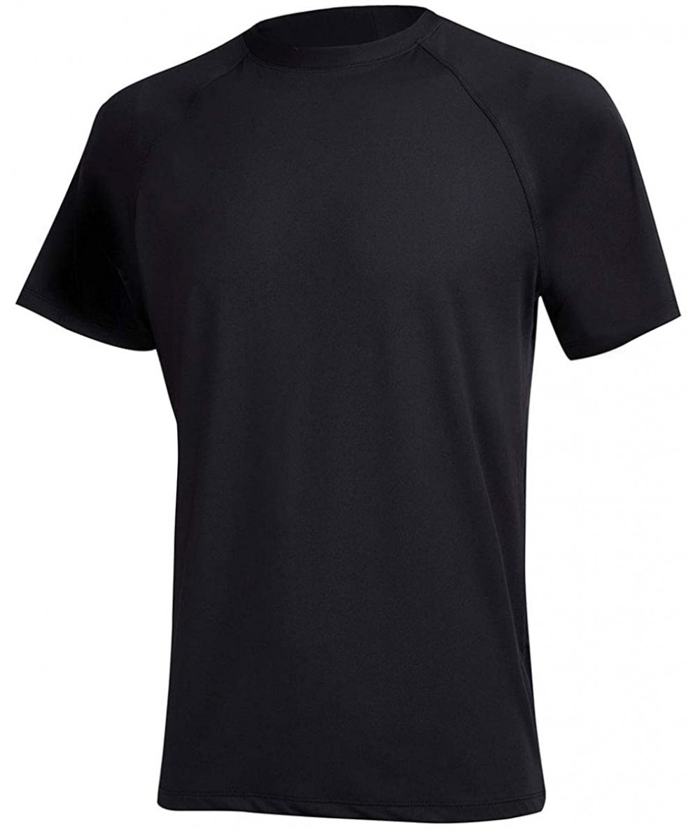 Rash Guards Men's UPF 50+ Rashguard Swim Tee Short Sleeve Sun Shirt Swimwear Swim Shirts - 05-t3 Black - CO18SSW4DXK $36.72