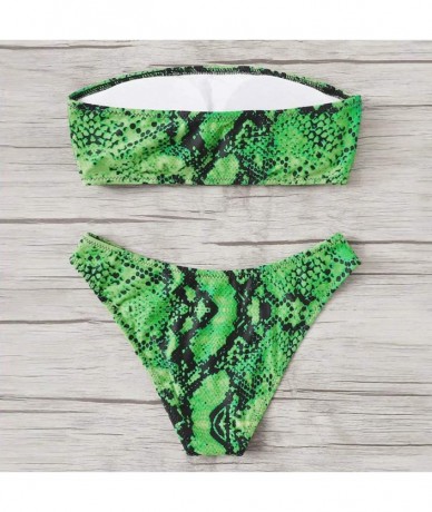 Sets Women Snakeskin Print 2 Pieces Bandeau Bikini Set Push Up Strapless Swimsuits Off Shoulder Bathing Suit - Green - CY194T...