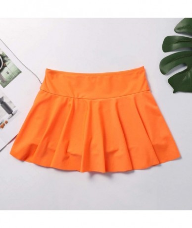 Bottoms High Waisted Swim Skirt-Women's Sexy Swimsuit Bottom Athletic Pleated Flowy Tankini Skirt with Panty - Orange - C5195...