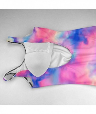 Racing Women Tummy Control Vintage Party One-Piece Halter Backless Swimsuits Beachwear - Pastel Tie Dye Psychedelic Theme Pic...