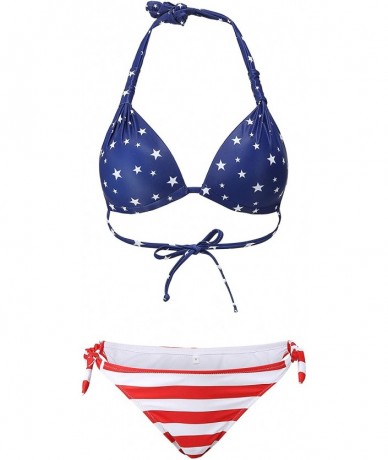 Sets Women's Halter Swimwear Printed Two Piece Bikini Sets - Navy White - CP19CZQ5ZHI $31.91