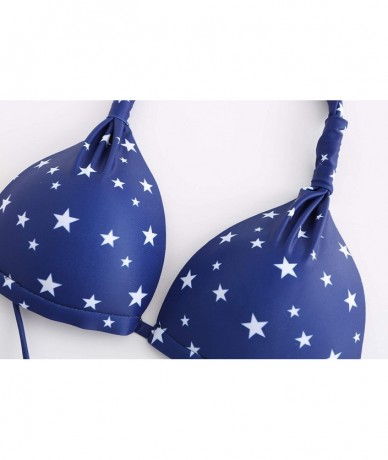 Sets Women's Halter Swimwear Printed Two Piece Bikini Sets - Navy White - CP19CZQ5ZHI $31.91