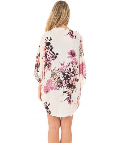 Cover-Ups Women's Sheer Chiffon Blouse Loose Tops Kimono Floral Print Cardigan - T43 - CM18EK6KTNZ $32.24