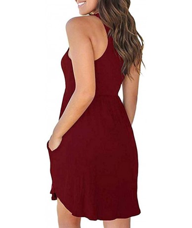 Cover-Ups Sling Dress Women Summer Round Neck Loose Casual Sleeveless Solid Color Elegant Simple Swing Sundress - 08-wine - C...