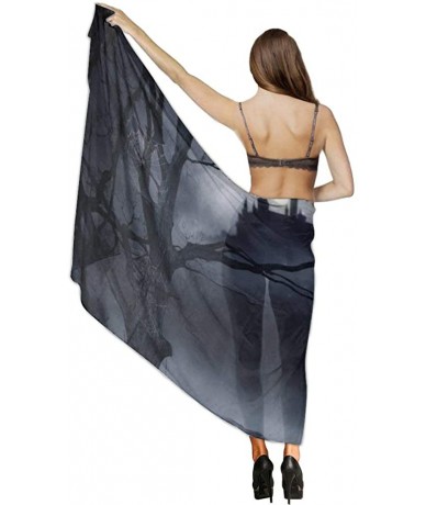 Cover-Ups Women Chiffon Sarong Beach Bikini Cover Up Wedding Party Shawls Wraps Horrible Dark Night Scary Castle Crow Raven B...