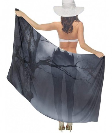 Cover-Ups Women Chiffon Sarong Beach Bikini Cover Up Wedding Party Shawls Wraps Horrible Dark Night Scary Castle Crow Raven B...