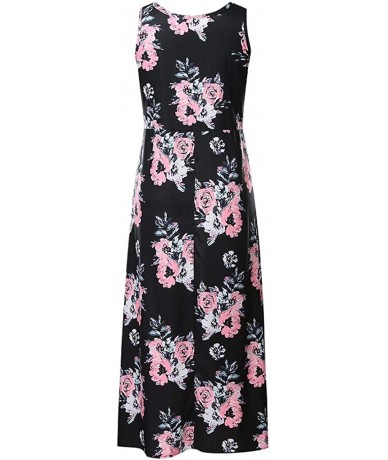 Cover-Ups Bohemian Long Dress-Womens Sleeveless Plus Size Printing Floral Casual Vintage V-Neck Beach Sundress - Black - CT19...