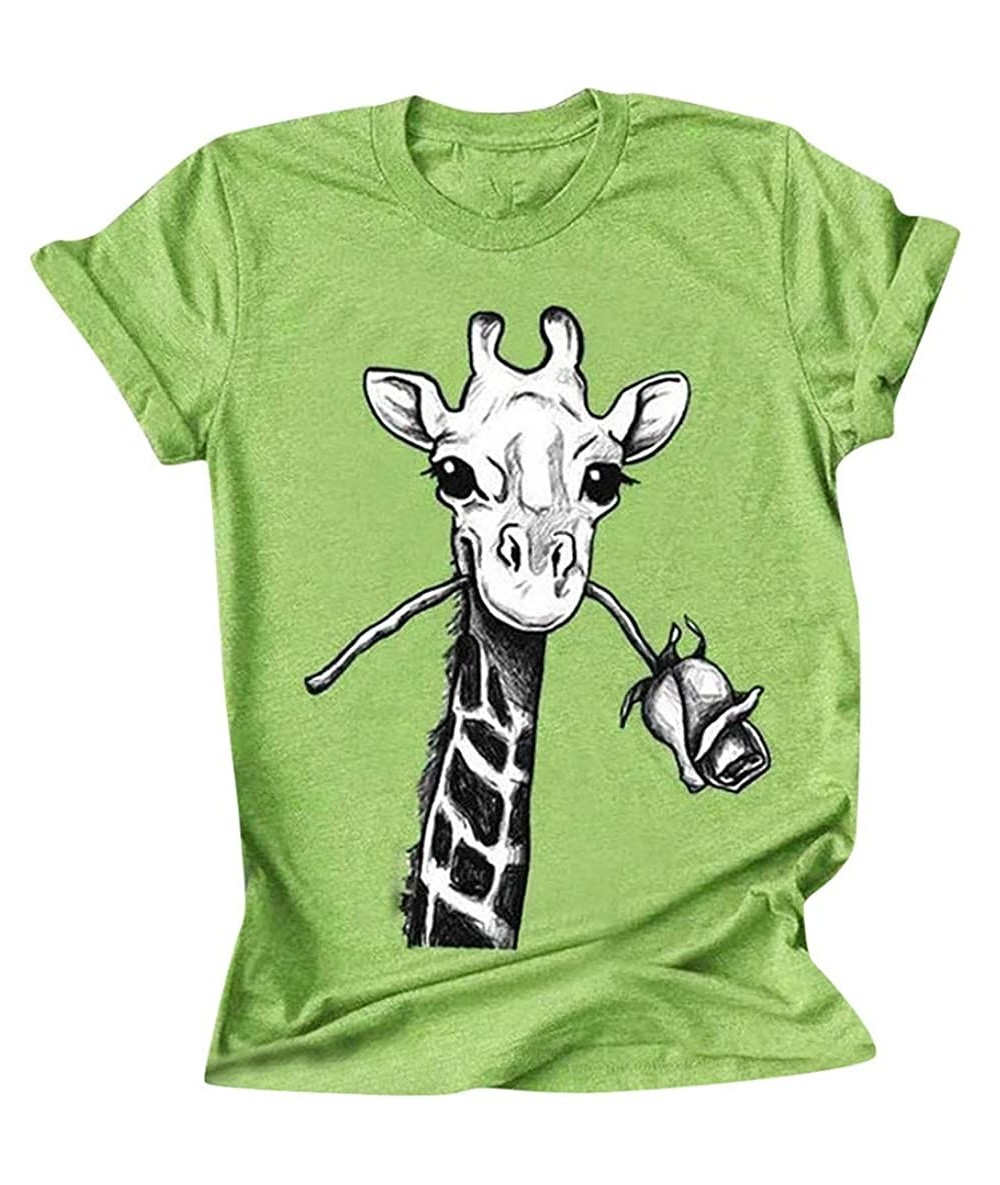 Tankinis Giraffe T-Shirt Funny Women Tops - Green - C319CXL2ZOC $18.98