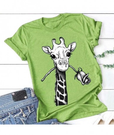 Tankinis Giraffe T-Shirt Funny Women Tops - Green - C319CXL2ZOC $18.98