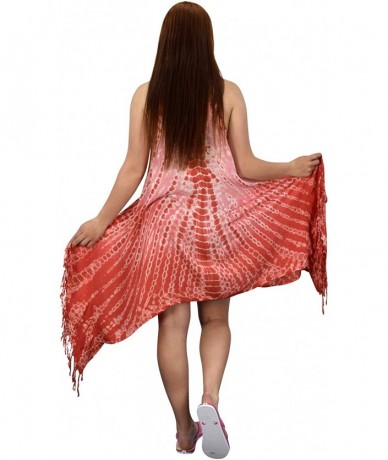 Cover-Ups Womens Batik Tie Dye Asymmetric Hem Caftan Tunic Dress Cover up - Batik Coral - C3184IHKQS5 $31.79