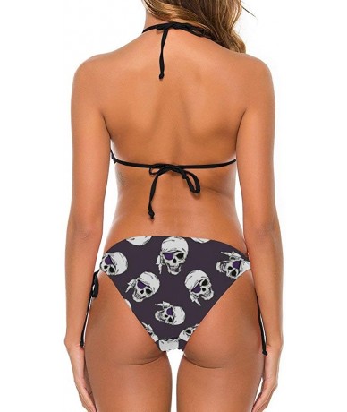 Sets Women Fashion Sexy Adjustable Halter Bikini Set Two Piece Bathing Suits - Pirates Skulls - CA199978Q6K $64.63