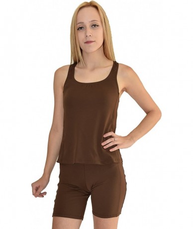 Rash Guards Women Plus Size UPF50+ Swim Tankini Sleeveless Bra Top Rash Guard - Brown - CP122FPAV7Z $50.55