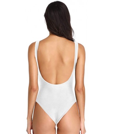 One-Pieces Women's Scoop Neck Lace Up High Cut Cheeky One Piece Swimwear Bathing Suit Maillot - White - C5184KMA0C0 $48.16