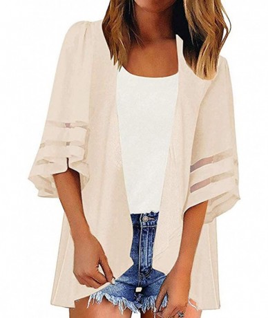 Cover-Ups Women's Chiffon Kimono Cardigan Loose Causal Cover Ups Summer Floral Blouse Tops - Ivory - CD190AZ3EGK $49.28