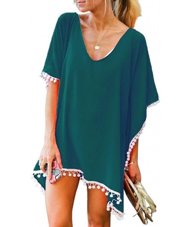 Cover-Ups Women Chiffon Tassel Swimsuit Bikini Stylish Swimwear Beach Cover up - Blackish Green - CB18D6OZQQA $26.68