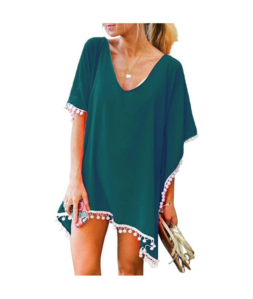 Cover-Ups Women Chiffon Tassel Swimsuit Bikini Stylish Swimwear Beach Cover up - Blackish Green - CB18D6OZQQA $26.68