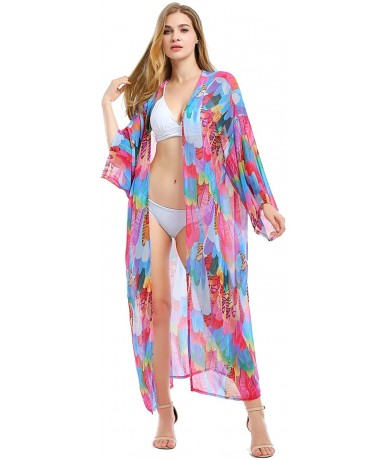 Cover-Ups Womens Sexy Fashion Chiffon Kimono Bikini Cardigan Long Maxi Beach Dress - Purple - CY196U9W7T6 $38.92