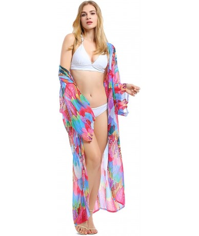 Cover-Ups Womens Sexy Fashion Chiffon Kimono Bikini Cardigan Long Maxi Beach Dress - Purple - CY196U9W7T6 $38.92