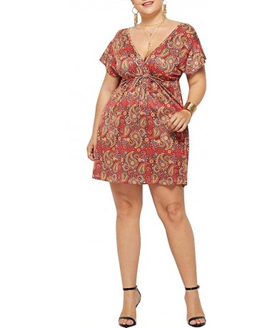 Cover-Ups Plus Size Mini Dress - 2020 Sexy V Neck Summer Plus Size Dresses Casual Party Beach M-4XL - Blue - CO18S33720C $20.17