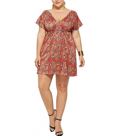 Cover-Ups Plus Size Mini Dress - 2020 Sexy V Neck Summer Plus Size Dresses Casual Party Beach M-4XL - Blue - CO18S33720C $20.17