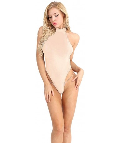 One-Pieces Women Halter Neck Backless Leotard High Cut See Through Bodysuit Swimwear - Nude - CX18GYC5EHD $31.26