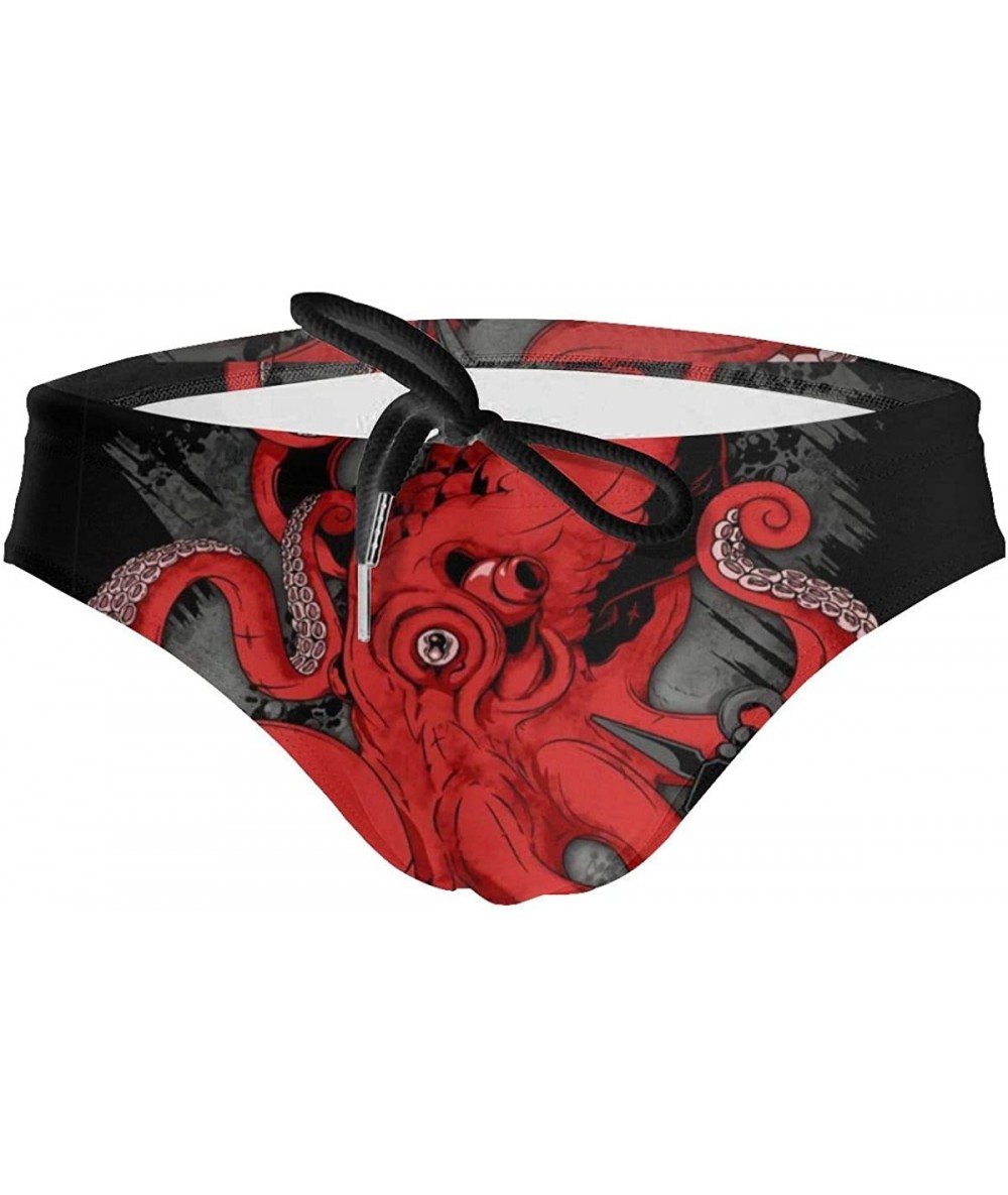 Briefs Men's Cthulhu Octopus Sign Pentagram Swimwear Sexy Bikini Swim Briefs Low Rise Swimsuits Drawstring Trunks - Black - C...