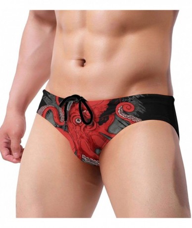 Briefs Men's Cthulhu Octopus Sign Pentagram Swimwear Sexy Bikini Swim Briefs Low Rise Swimsuits Drawstring Trunks - Black - C...