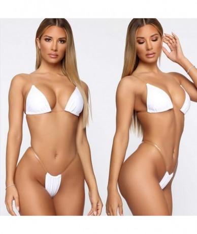 Sets Womens Bikini Set Bandage Solid Brazilian Swimwear Two Pieces Swimsuit Thong Lingerie Bathing Suits - White - CL197M22U3...