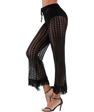 Cover-Ups Womens Crochet Net Hollow Out Beach Pants Sexy Swimsuit Cover Up Pants - Black 20 - CV196IR45WT $39.19