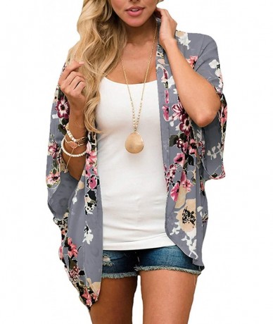 Cover-Ups Womens Floral Chiffon Casual Cardigan - Bikini Half Sleeve Kimono Shawl Sun Protection Blouses Beach Wear Cover ups...