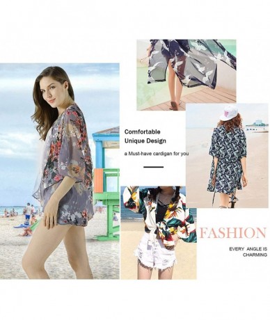 Cover-Ups Womens Floral Chiffon Casual Cardigan - Bikini Half Sleeve Kimono Shawl Sun Protection Blouses Beach Wear Cover ups...