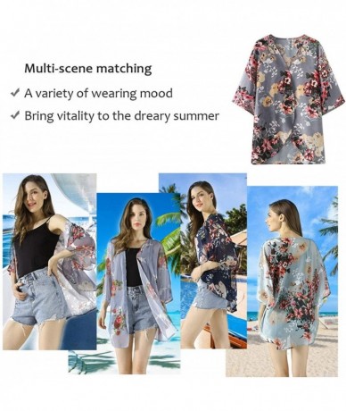 Cover-Ups Womens Floral Chiffon Casual Cardigan - Bikini Half Sleeve Kimono Shawl Sun Protection Blouses Beach Wear Cover ups...