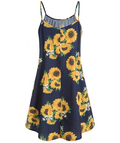 Rash Guards Women's Vintage Sunflower Print Skater Dress Short Sleeve Bow Knot Crop Top Sets - Navy 2 - C018T355LKH $24.13