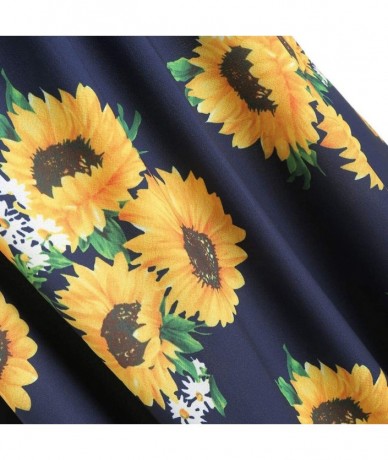 Rash Guards Women's Vintage Sunflower Print Skater Dress Short Sleeve Bow Knot Crop Top Sets - Navy 2 - C018T355LKH $24.13