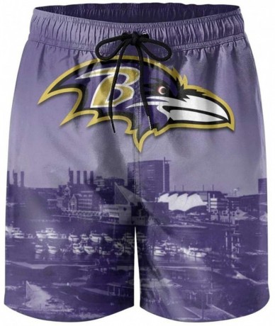 Trunks Adjustable Mens' Quick Dry Swimming Trunks with Pockets Swimwear with Mesh Lining - Baltimore Ravens Purple-2 - C519D8...